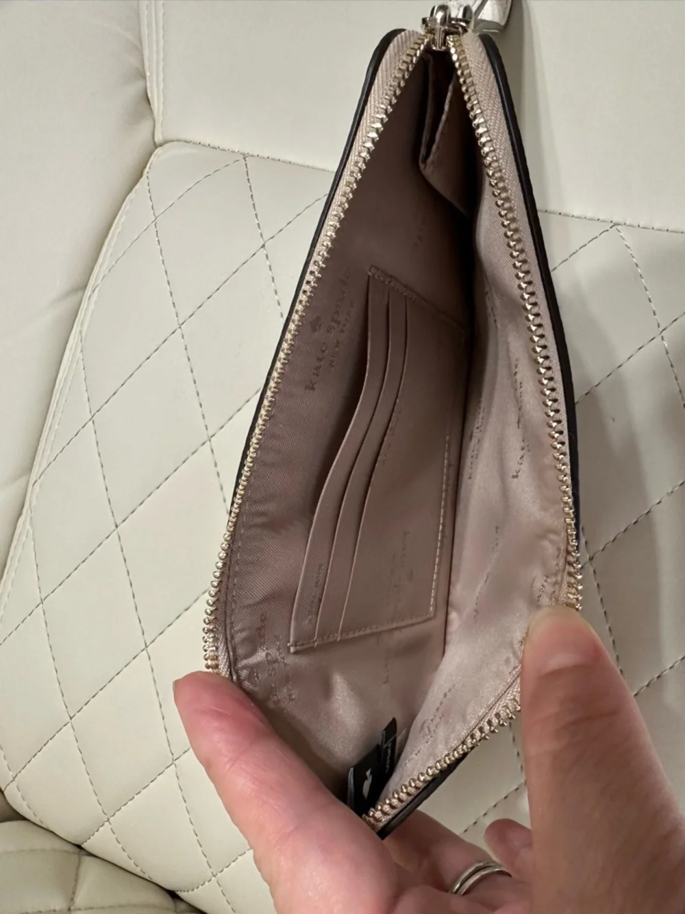 Kate Spade Lucy Medium L-Zip Wristlet Pebble Leather Light Sand NEW